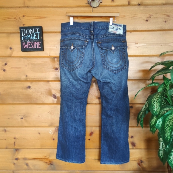 True Religion 💙 Men's Jeans Straight W/ Flaps RedLost Lagoon Designer 34 X 30